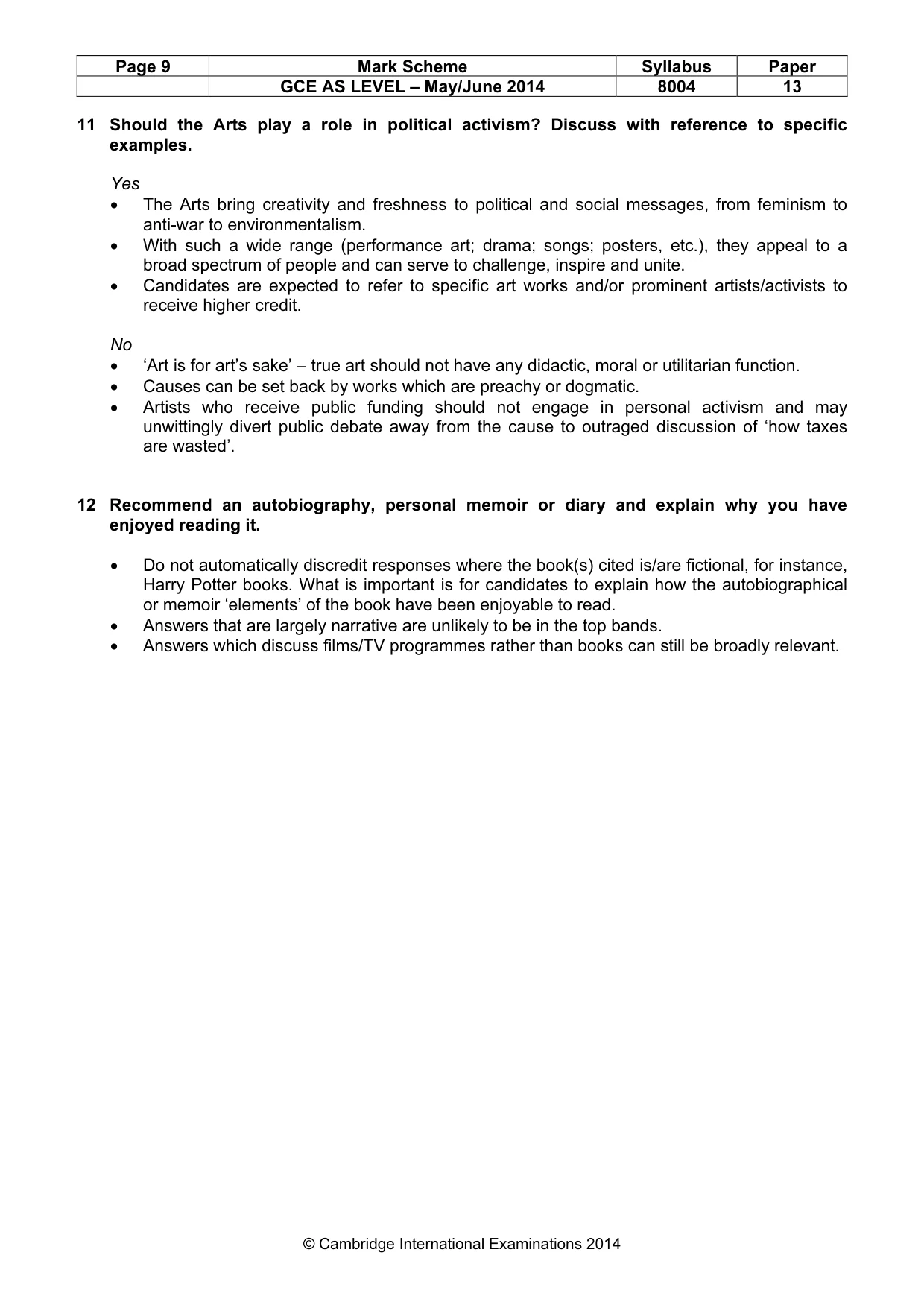 Mark scheme, page 9 of 9