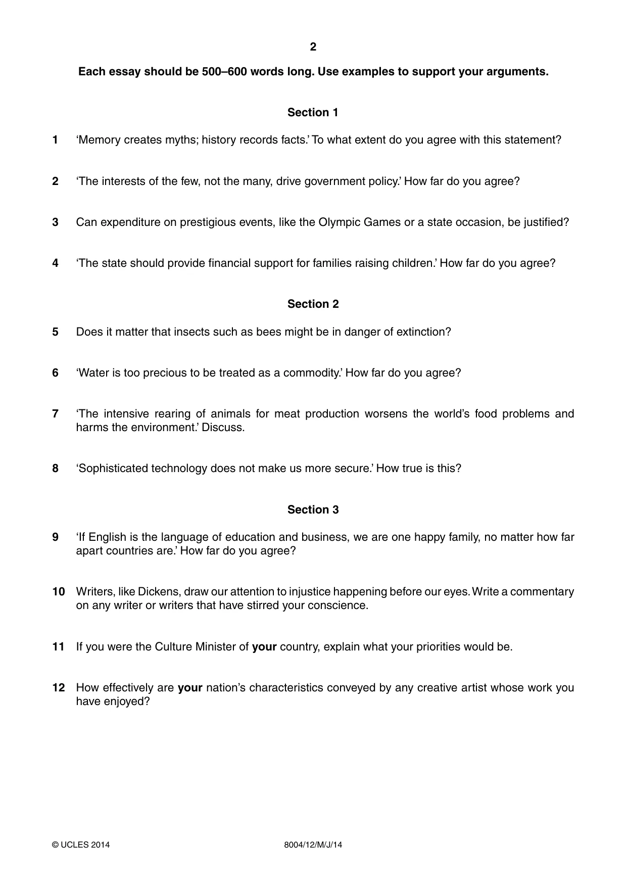 Cambridge A Level General Paper (AS Level only) 8004 2014 May/June Paper 1 · Variant 2 question paper, page 2 of 4