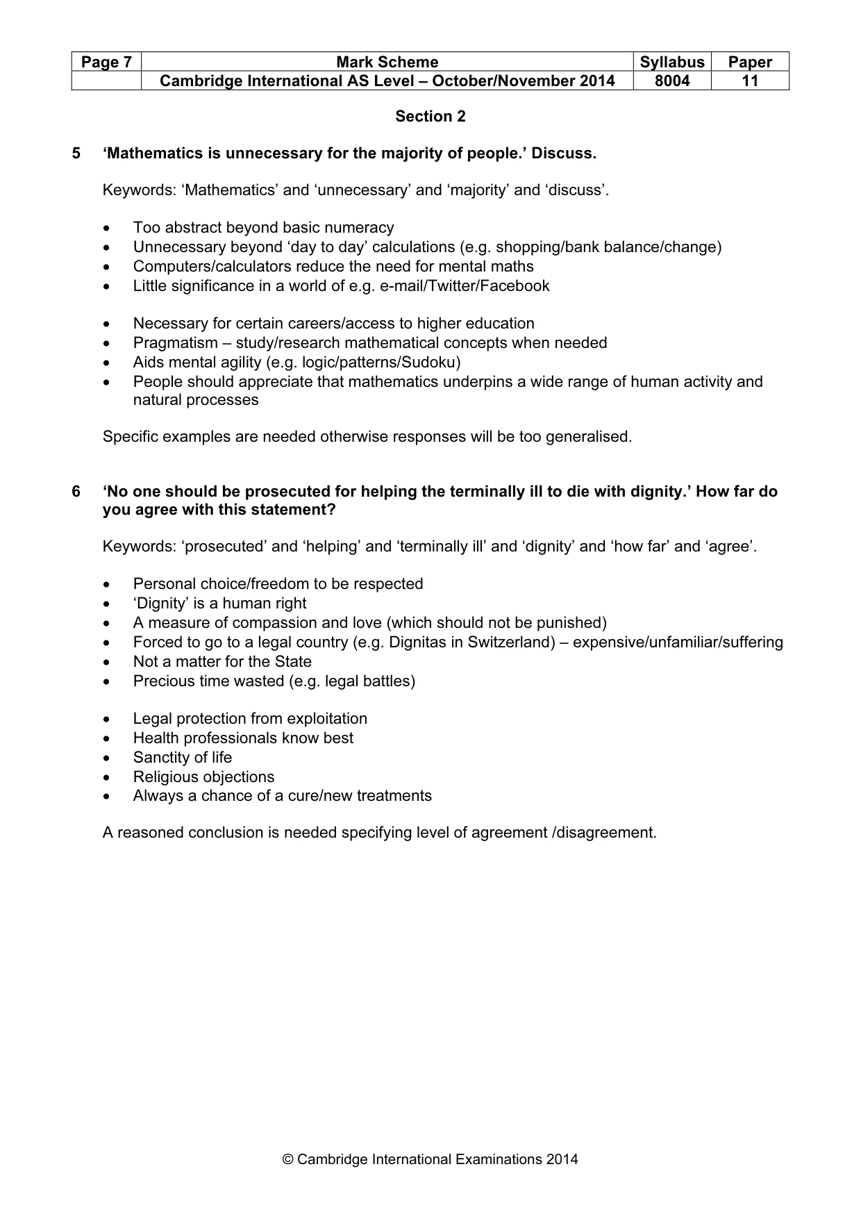 Mark scheme, page 7 of 10