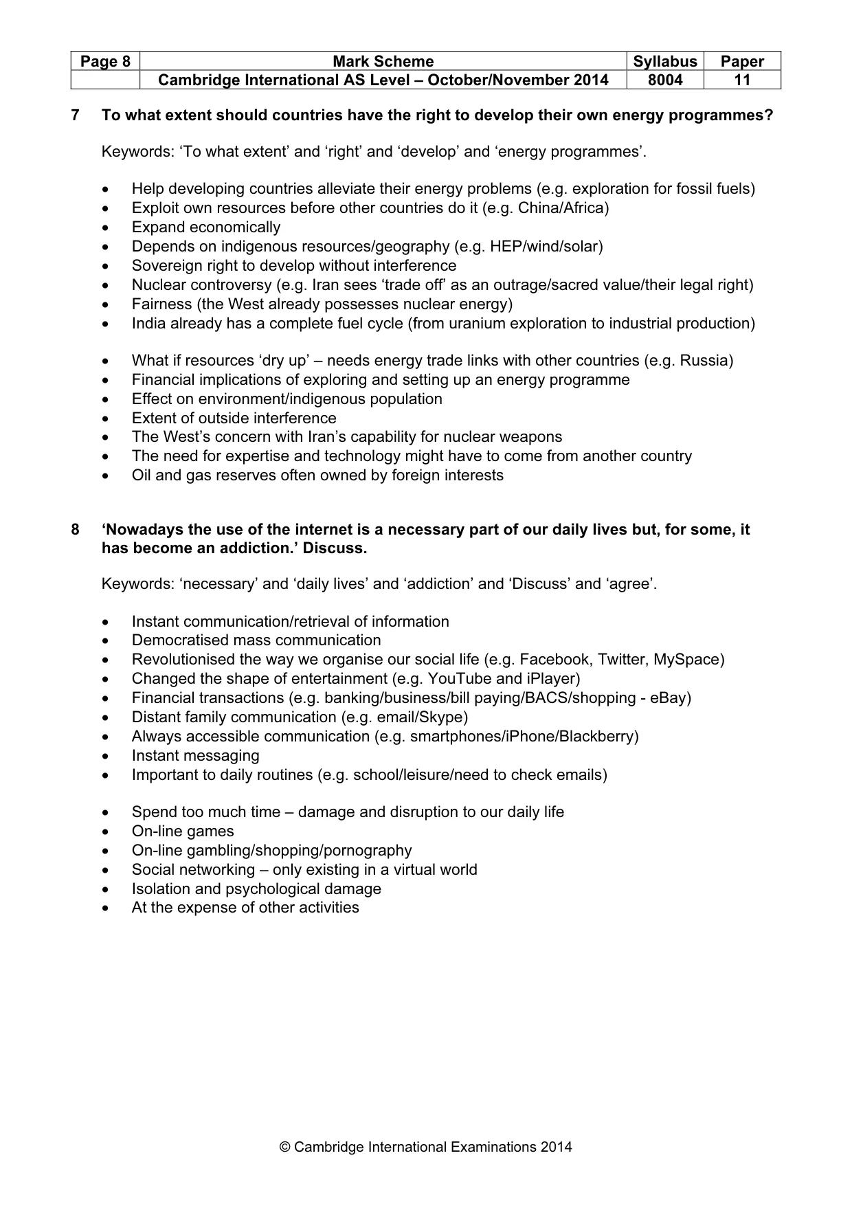 Mark scheme, page 8 of 10