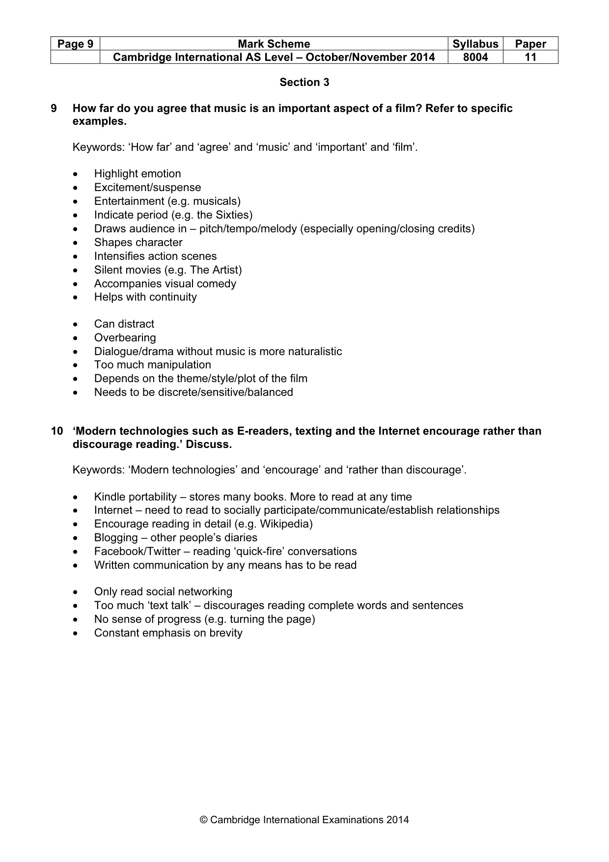 Mark scheme, page 9 of 10