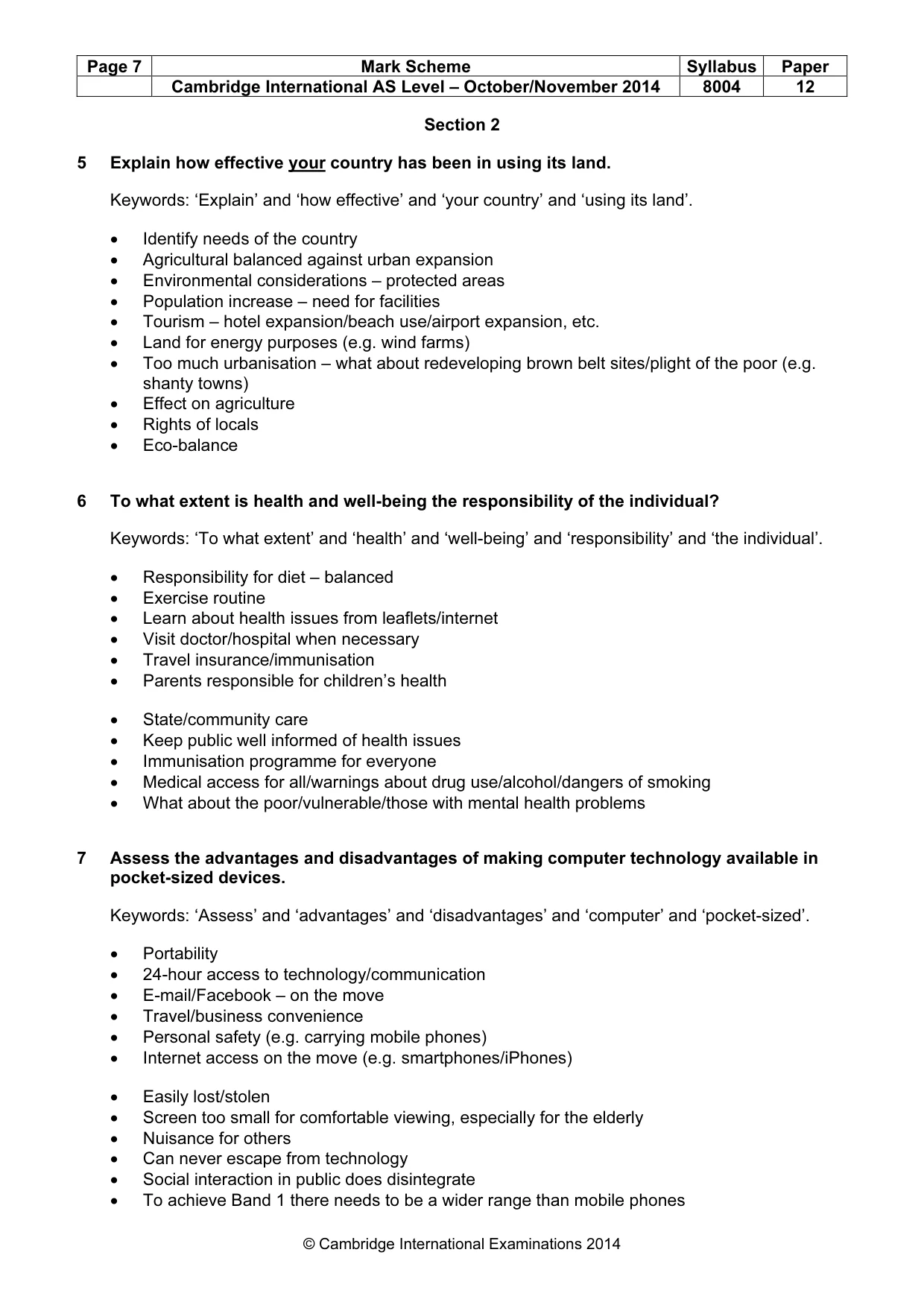 Mark scheme, page 7 of 10