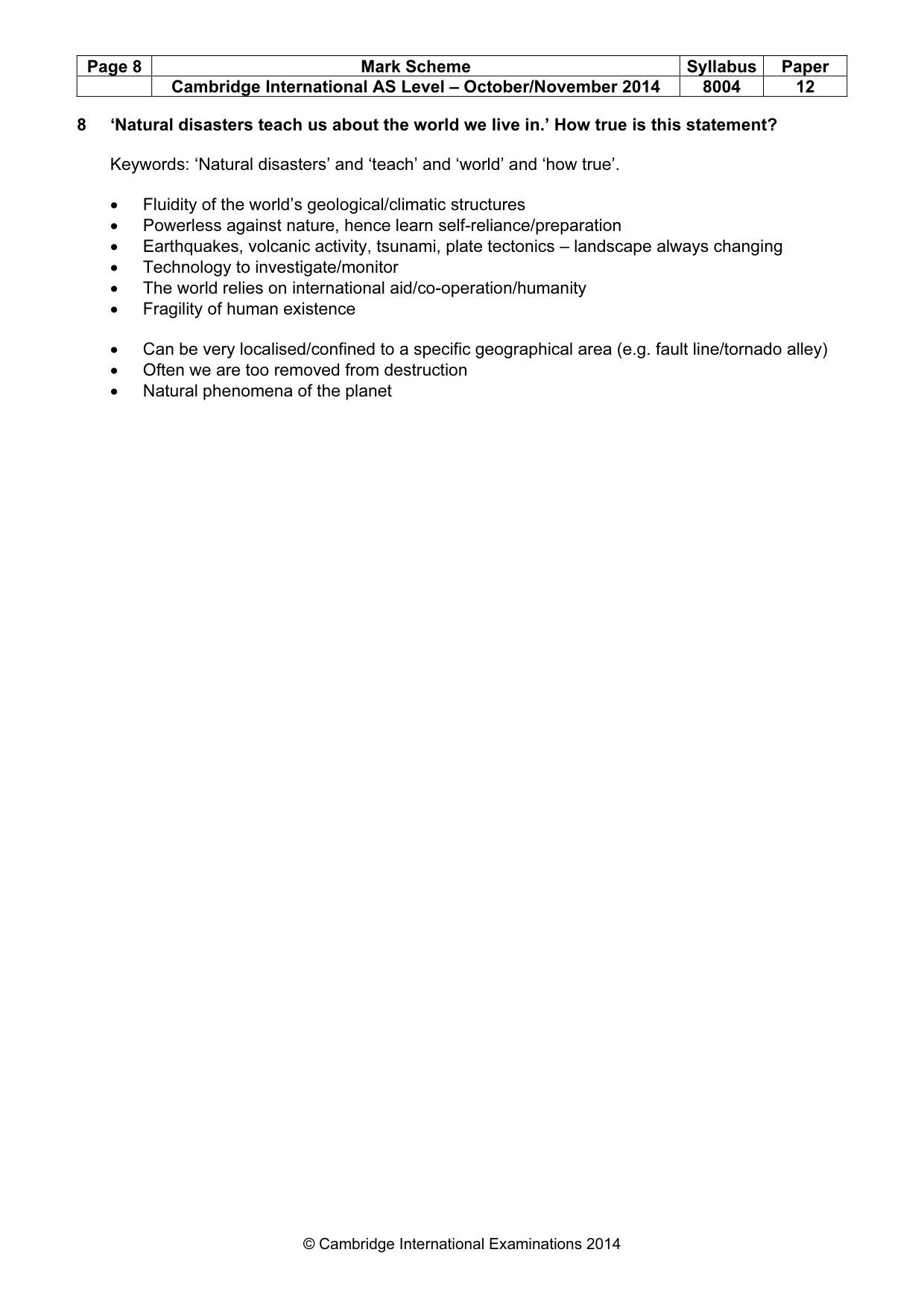Mark scheme, page 8 of 10