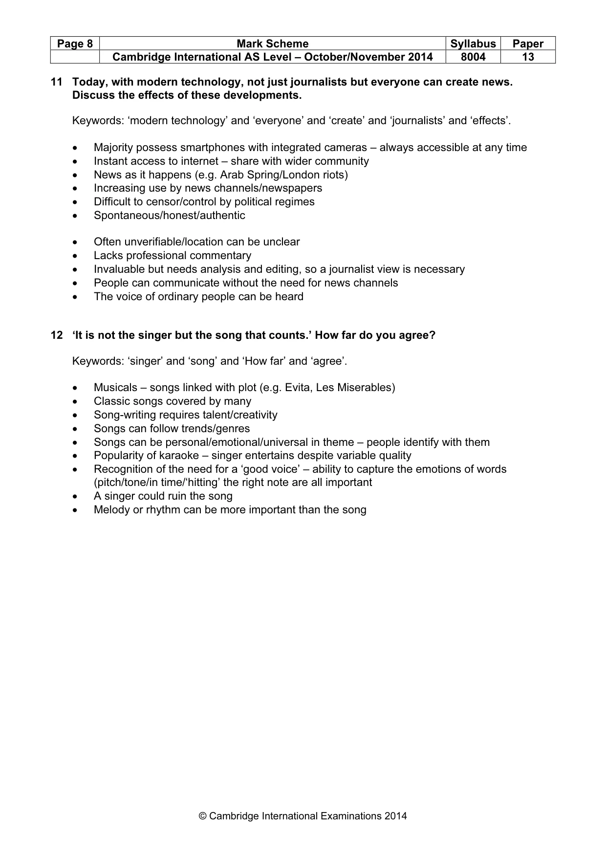 Mark scheme, page 8 of 8