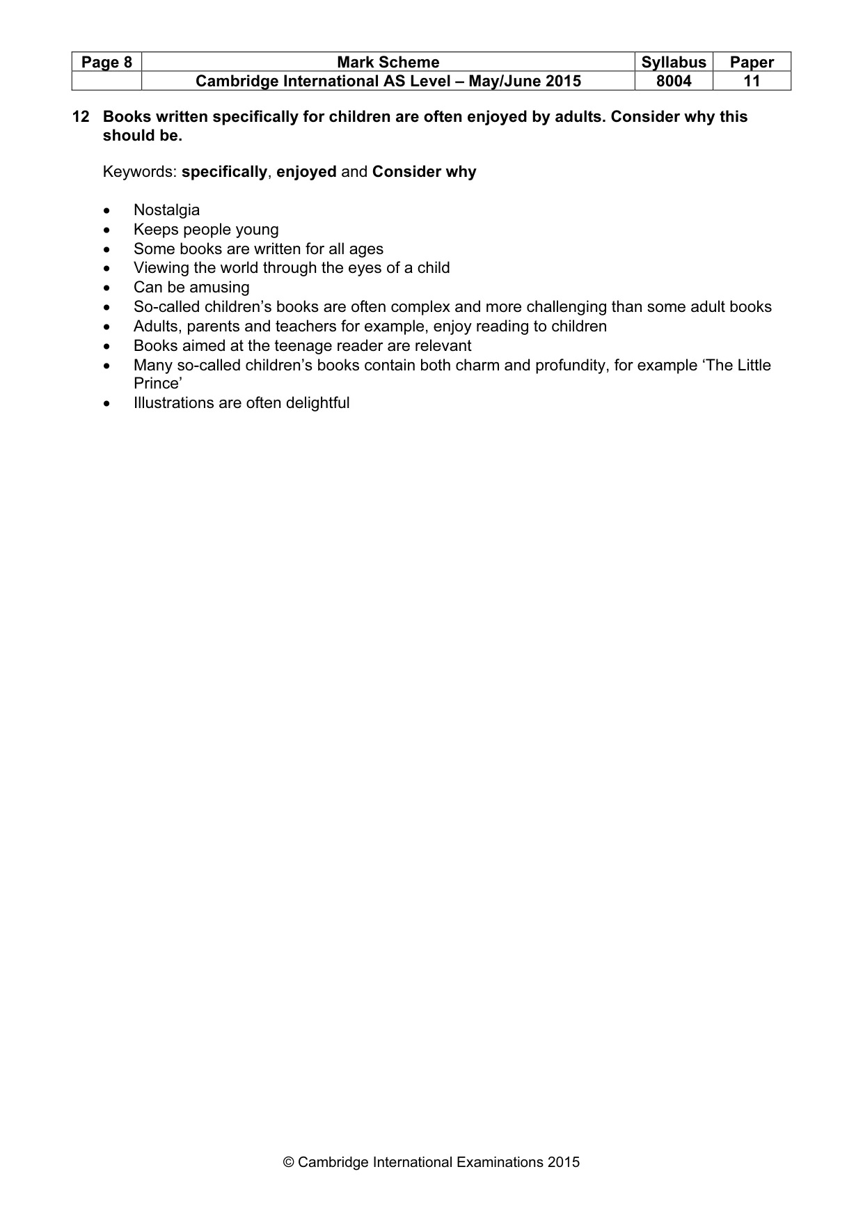 Mark scheme, page 8 of 8