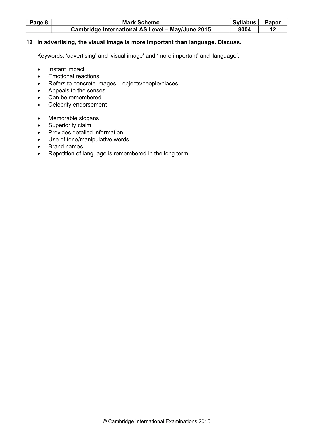 Mark scheme, page 8 of 8