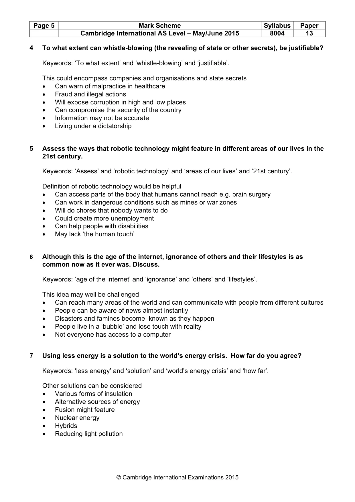 Mark scheme, page 5 of 7