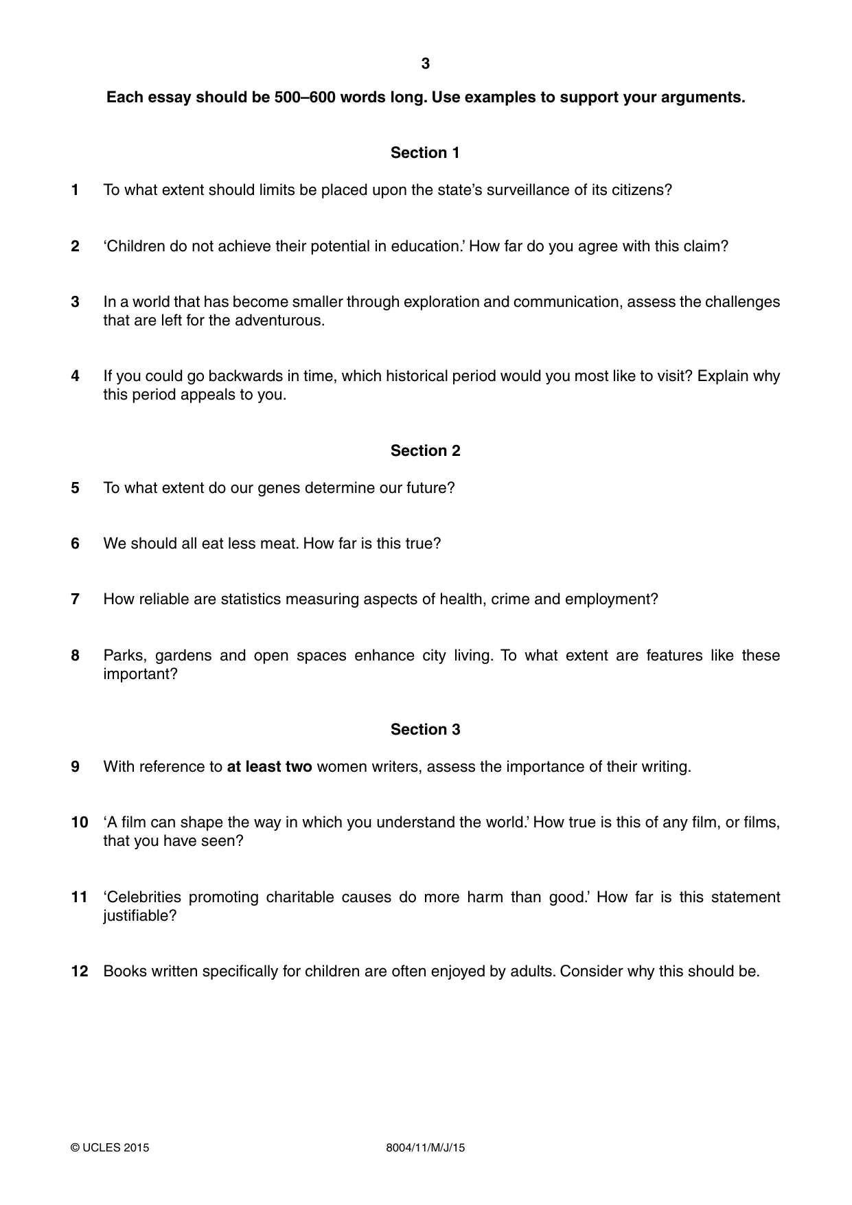 Cambridge A Level General Paper (AS Level only) 8004 2015 May/June Paper 1 · Variant 1 question paper, page 3 of 4