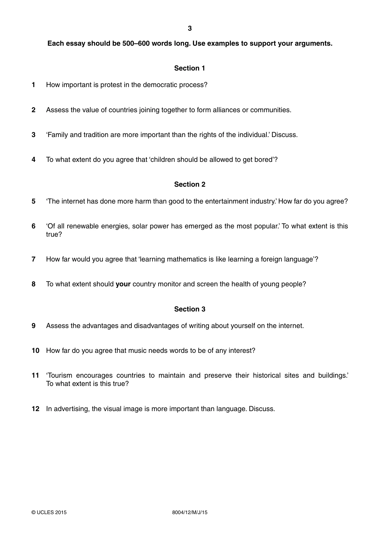 Cambridge A Level General Paper (AS Level only) 8004 2015 May/June Paper 1 · Variant 2 question paper, page 3 of 4
