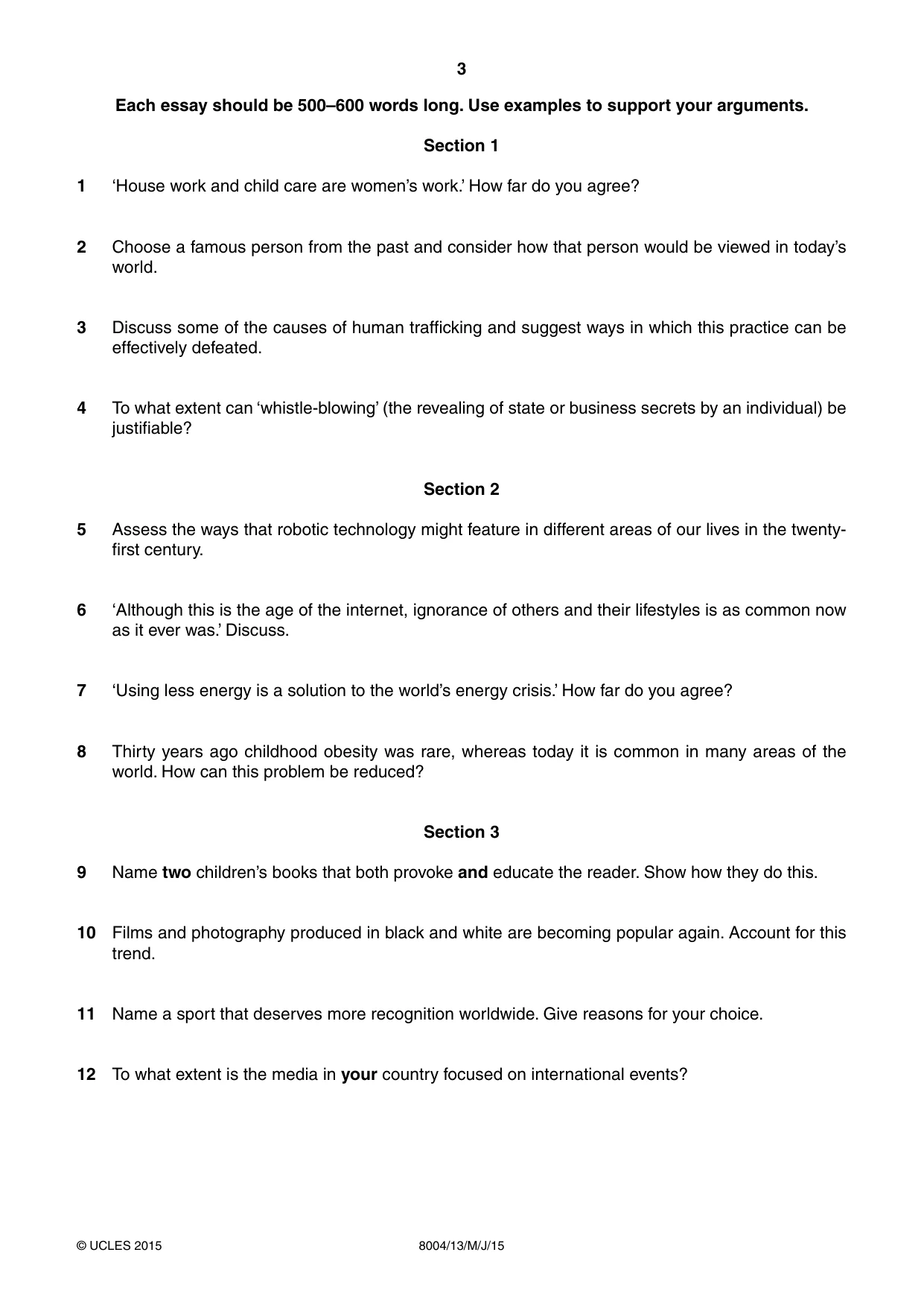 Cambridge A Level General Paper (AS Level only) 8004 2015 May/June Paper 1 · Variant 3 question paper, page 3 of 4