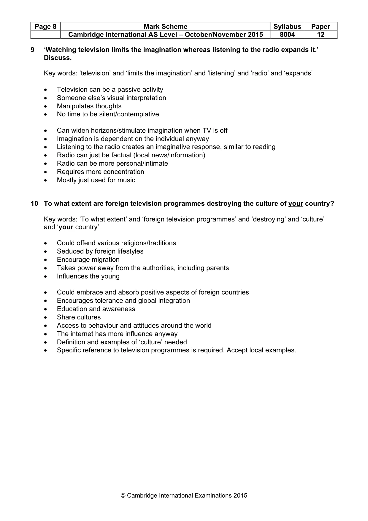Mark scheme, page 8 of 9