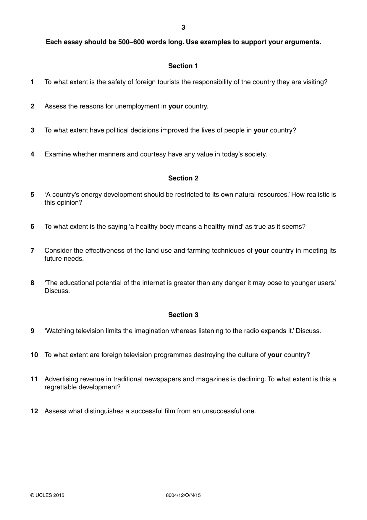 Cambridge A Level General Paper (AS Level only) 8004 2015 Oct/Nov Paper 1 · Variant 2 question paper, page 3 of 4