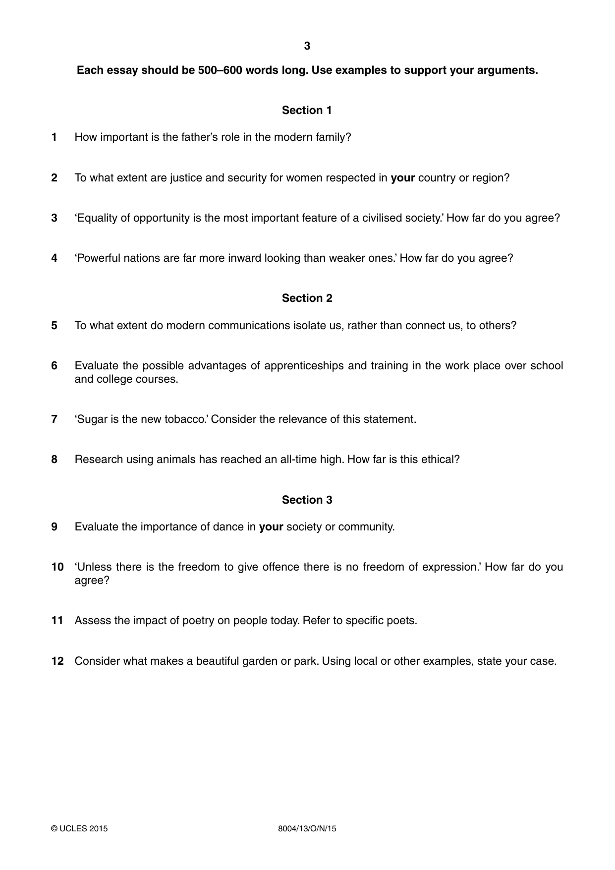 Cambridge A Level General Paper (AS Level only) 8004 2015 Oct/Nov Paper 1 · Variant 3 question paper, page 3 of 4