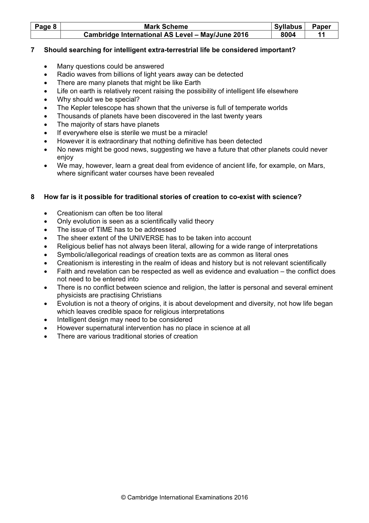 Mark scheme, page 8 of 10