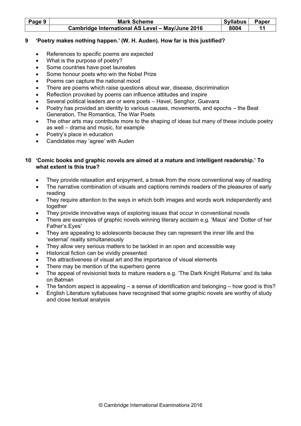 Mark scheme, page 9 of 10