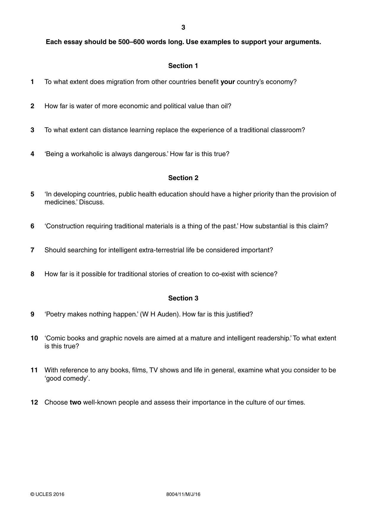 Cambridge A Level General Paper (AS Level only) 8004 2016 May/June Paper 1 · Variant 1 question paper, page 3 of 4