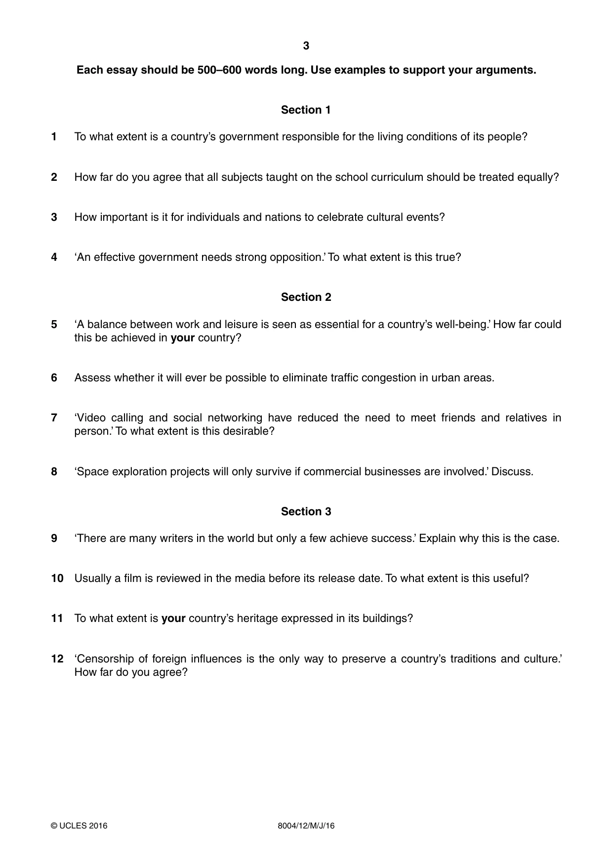 Cambridge A Level General Paper (AS Level only) 8004 2016 May/June Paper 1 · Variant 2 question paper, page 3 of 4