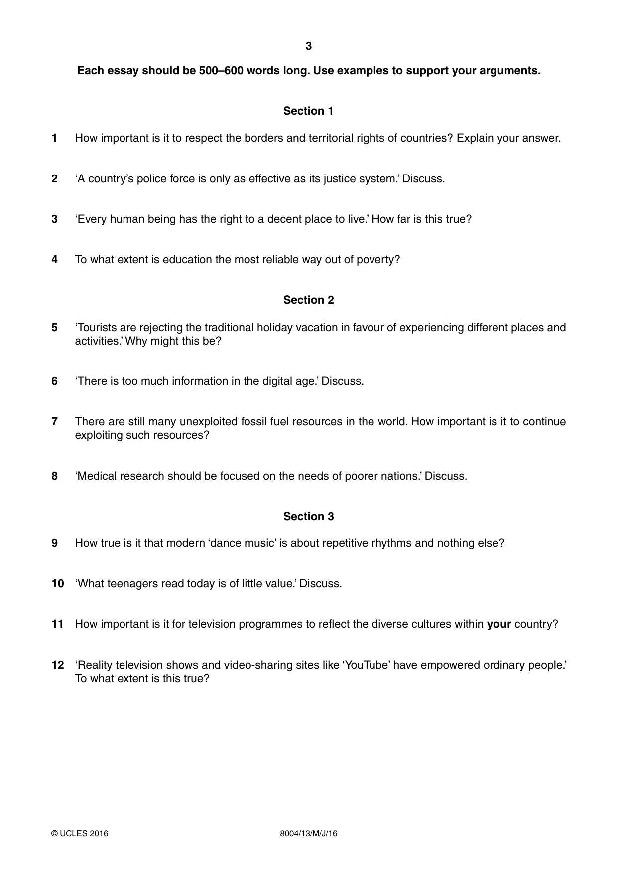 Cambridge A Level General Paper (AS Level only) 8004 2016 May/June Paper 1 · Variant 3 question paper, page 3 of 4