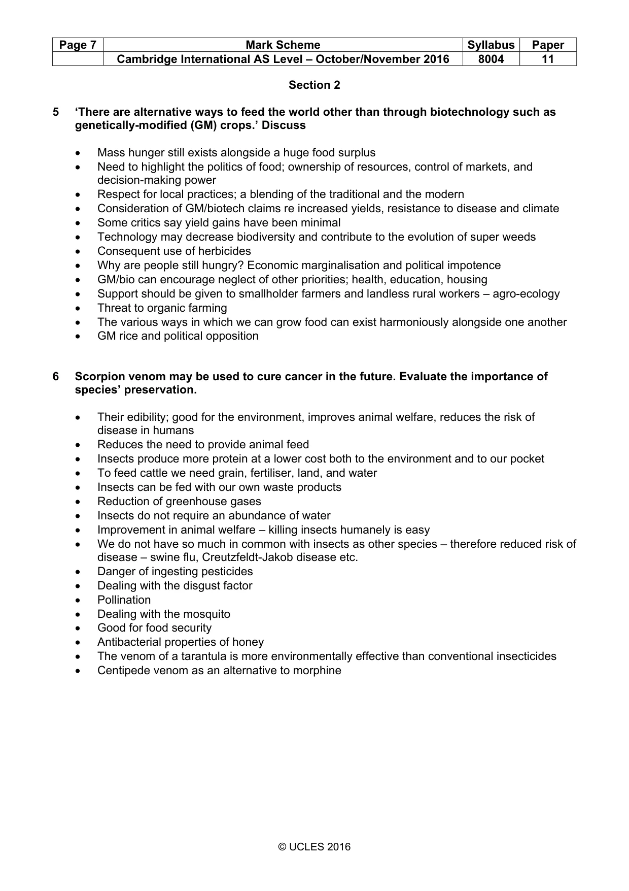 Mark scheme, page 7 of 10