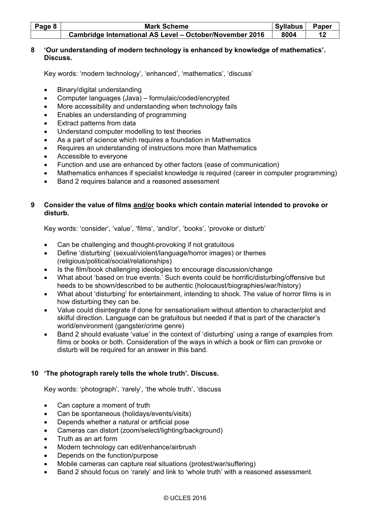 Mark scheme, page 8 of 9