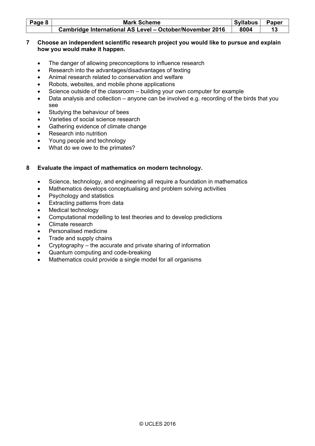 Mark scheme, page 8 of 10