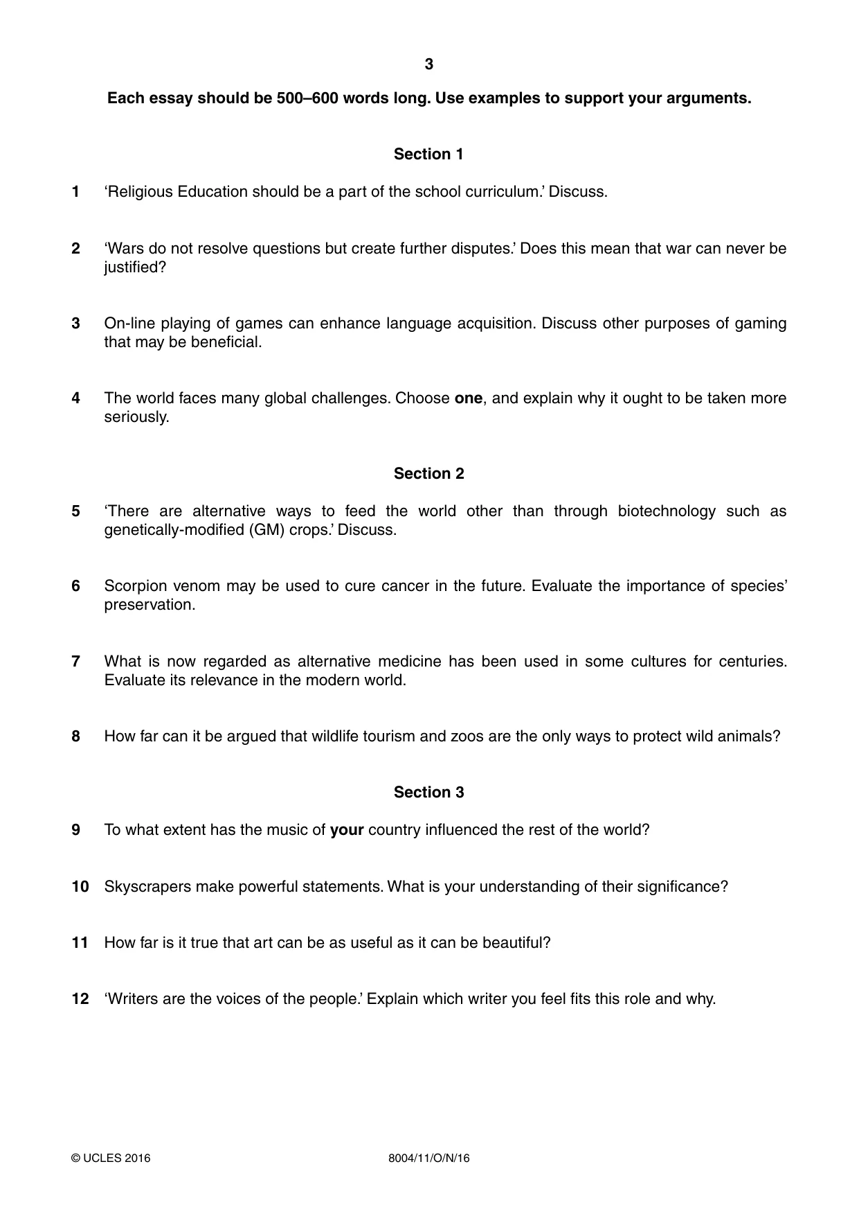 Cambridge A Level General Paper (AS Level only) 8004 2016 Oct/Nov Paper 1 · Variant 1 question paper, page 3 of 4