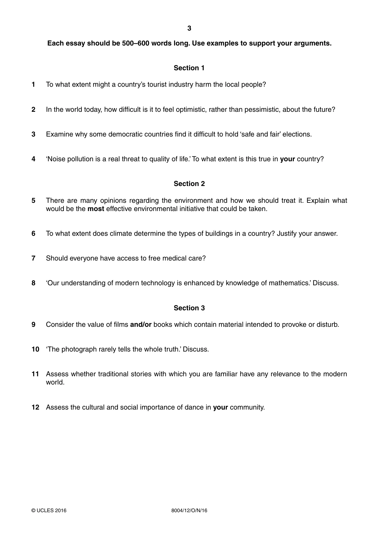 Cambridge A Level General Paper (AS Level only) 8004 2016 Oct/Nov Paper 1 · Variant 2 question paper, page 3 of 4