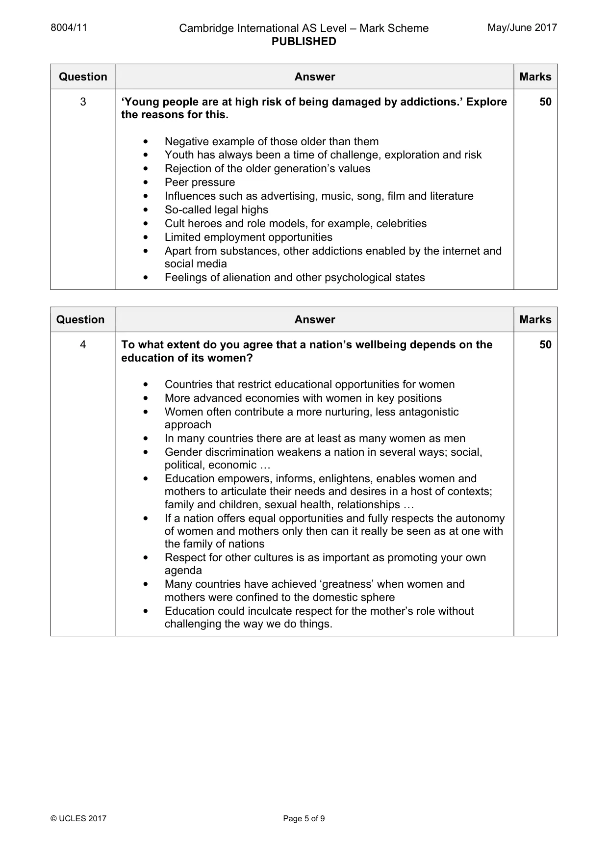 Mark scheme, page 5 of 9