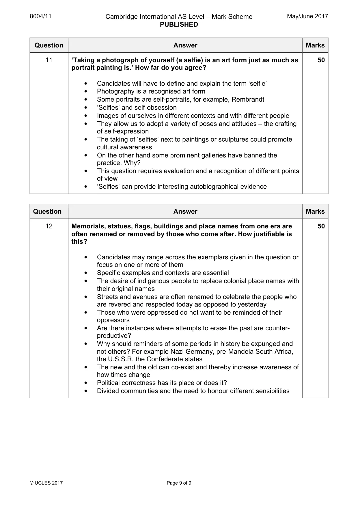 Mark scheme, page 9 of 9