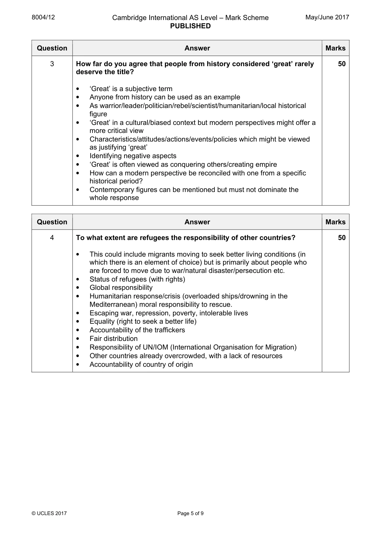 Mark scheme, page 5 of 9