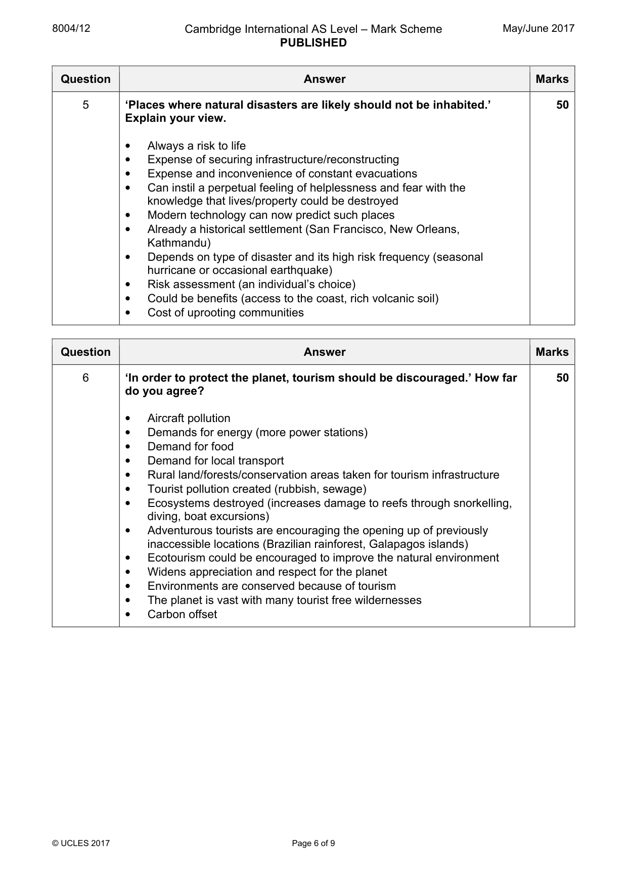 Mark scheme, page 6 of 9