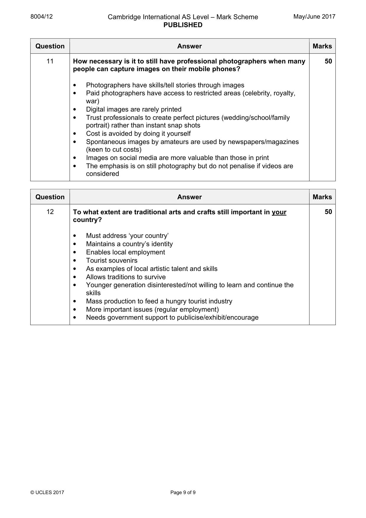 Mark scheme, page 9 of 9