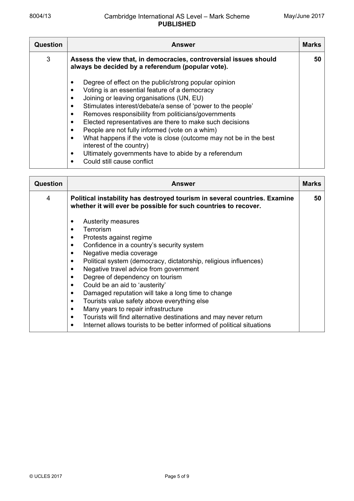 Mark scheme, page 5 of 9