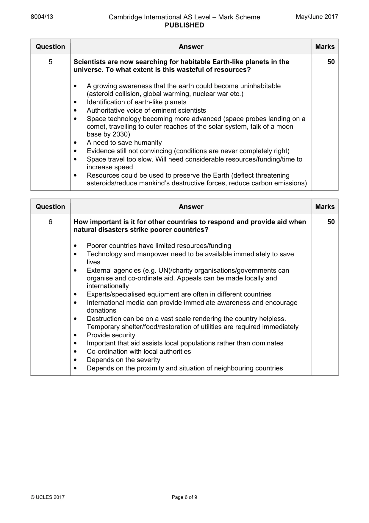 Mark scheme, page 6 of 9