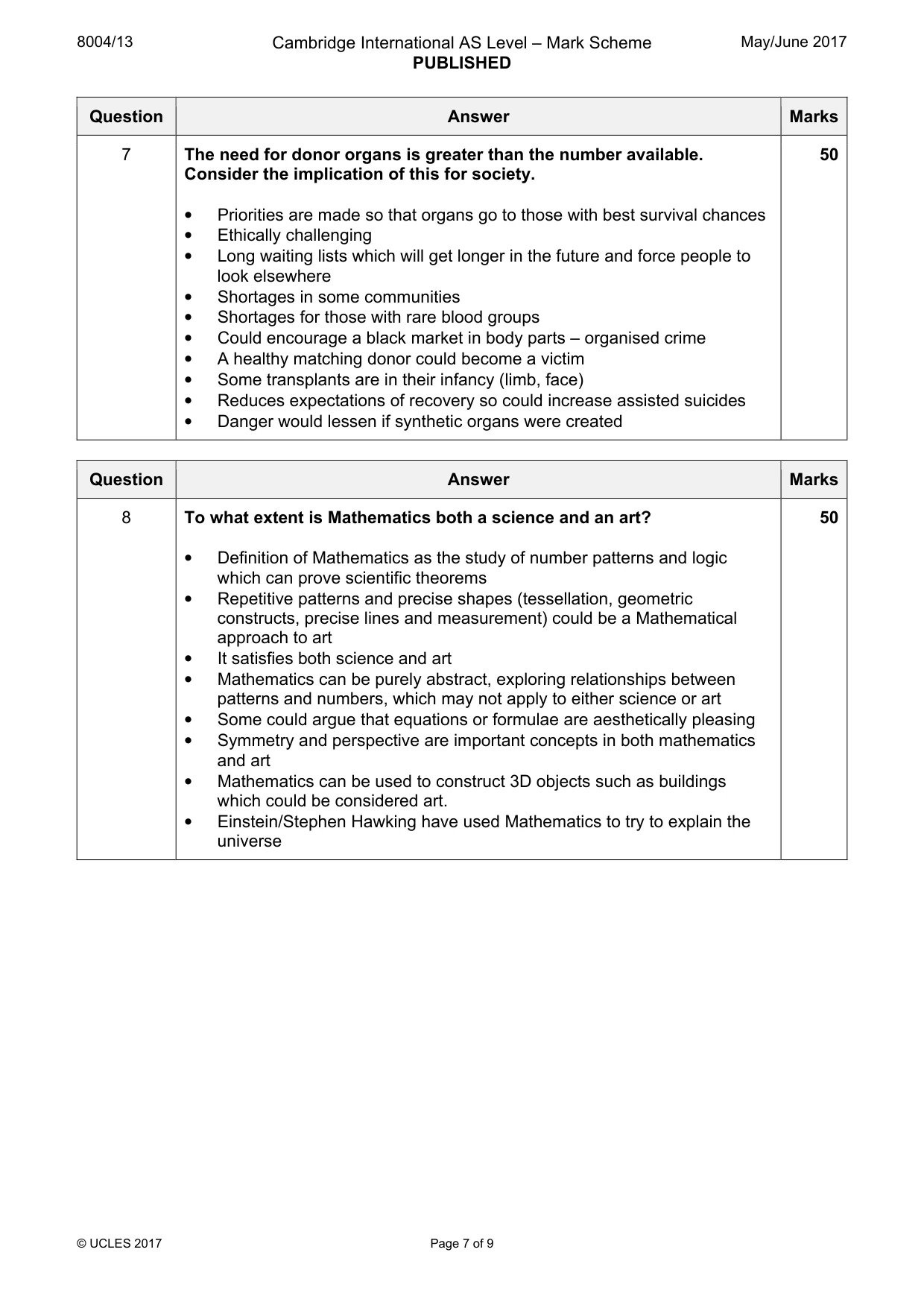 Mark scheme, page 7 of 9