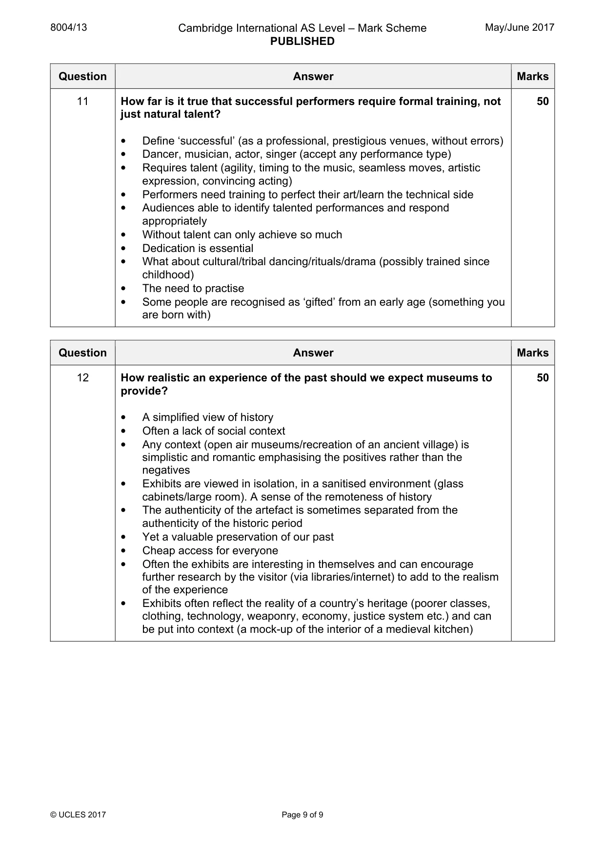 Mark scheme, page 9 of 9