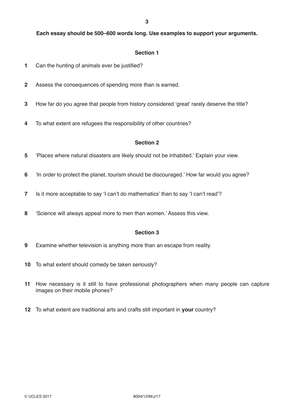 Cambridge A Level General Paper (AS Level only) 8004 2017 May/June Paper 1 · Variant 2 question paper, page 3 of 4