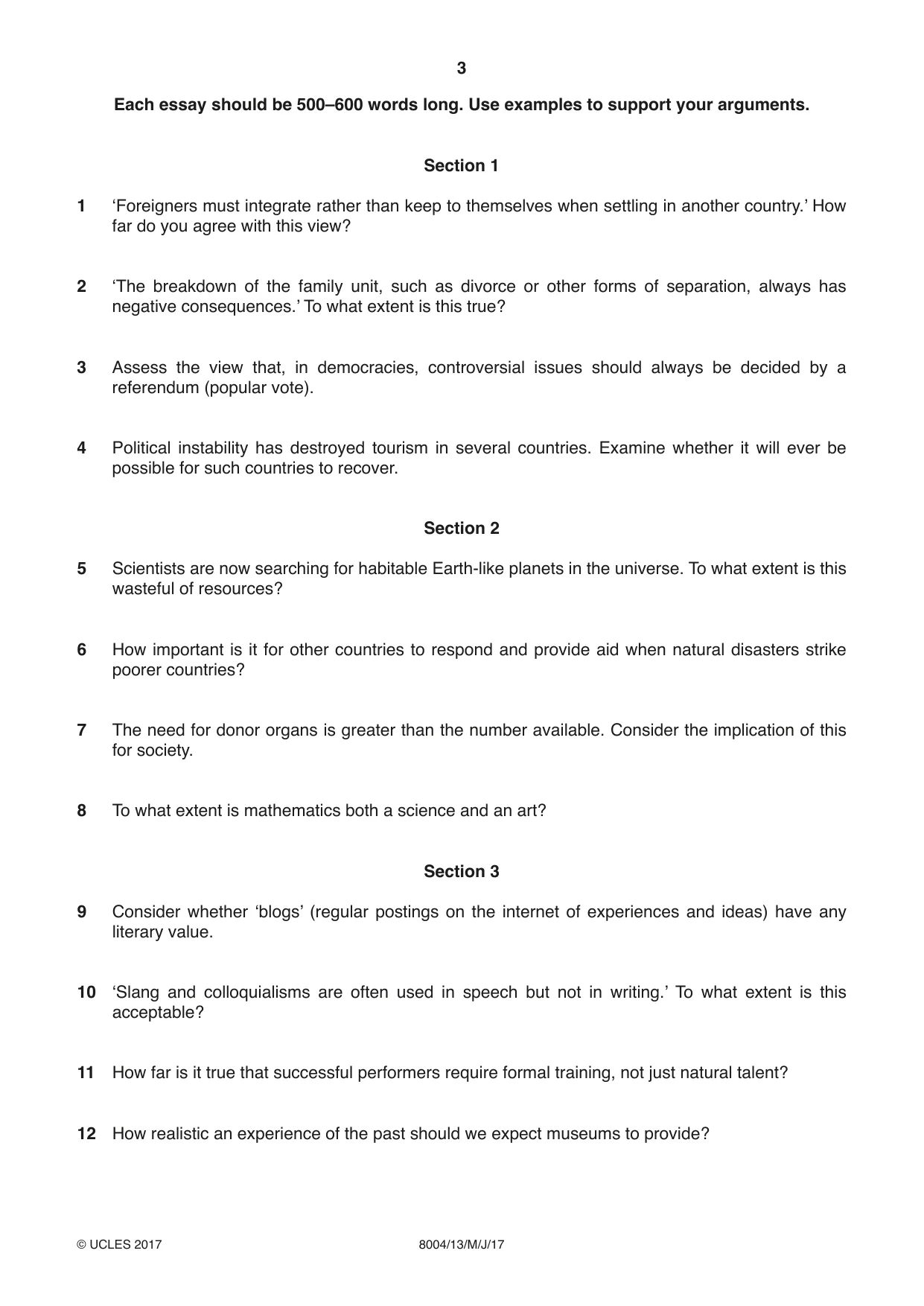 Cambridge A Level General Paper (AS Level only) 8004 2017 May/June Paper 1 · Variant 3 question paper, page 3 of 4