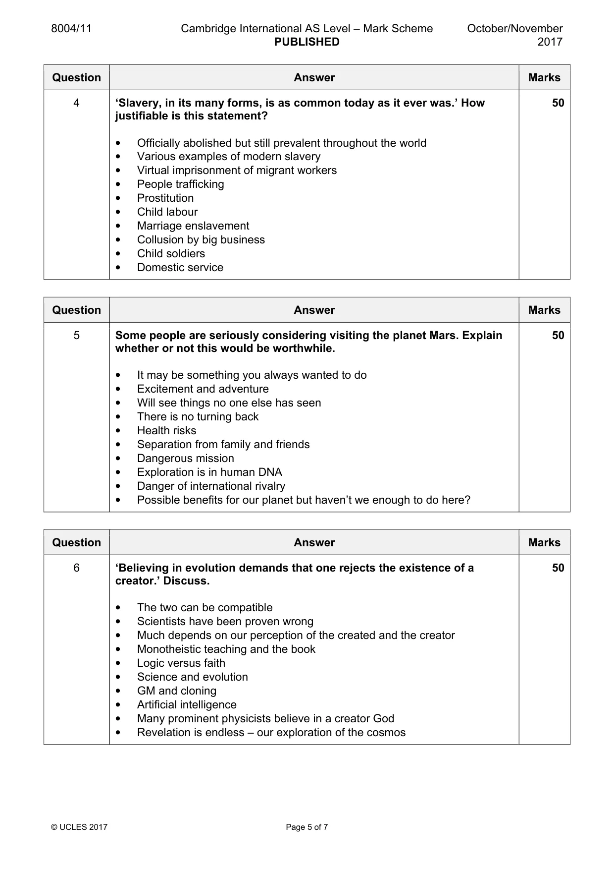 Mark scheme, page 5 of 7