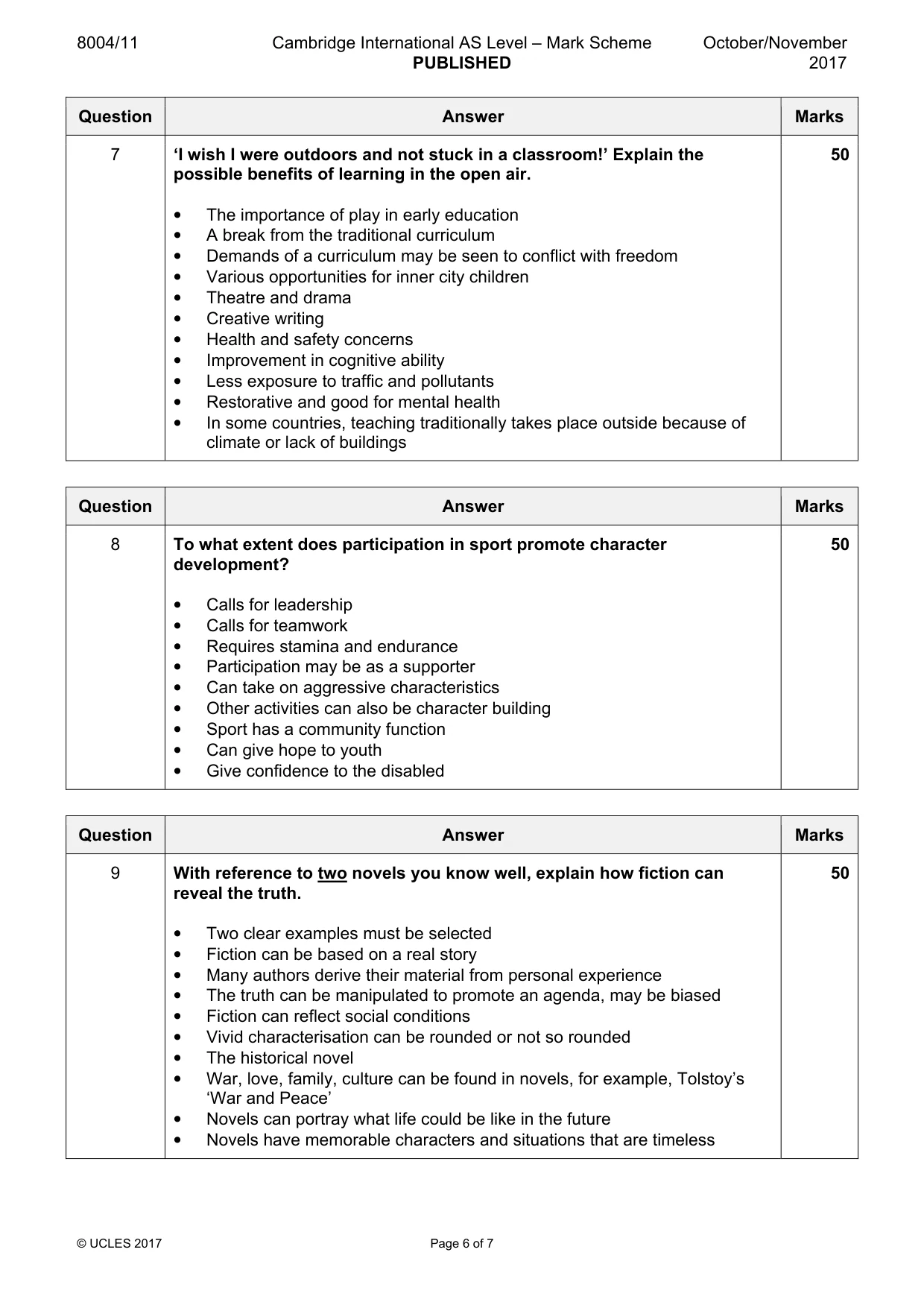 Mark scheme, page 6 of 7