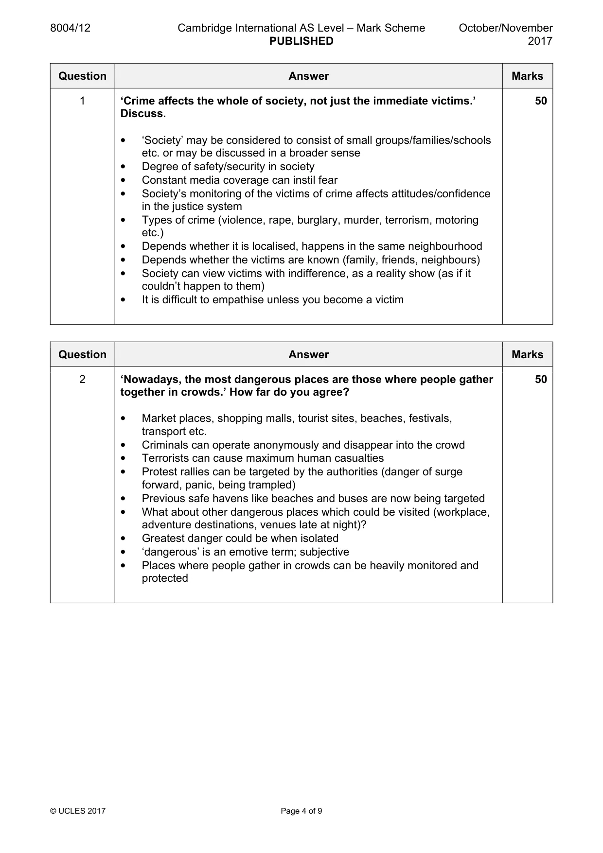 Mark scheme, page 4 of 9