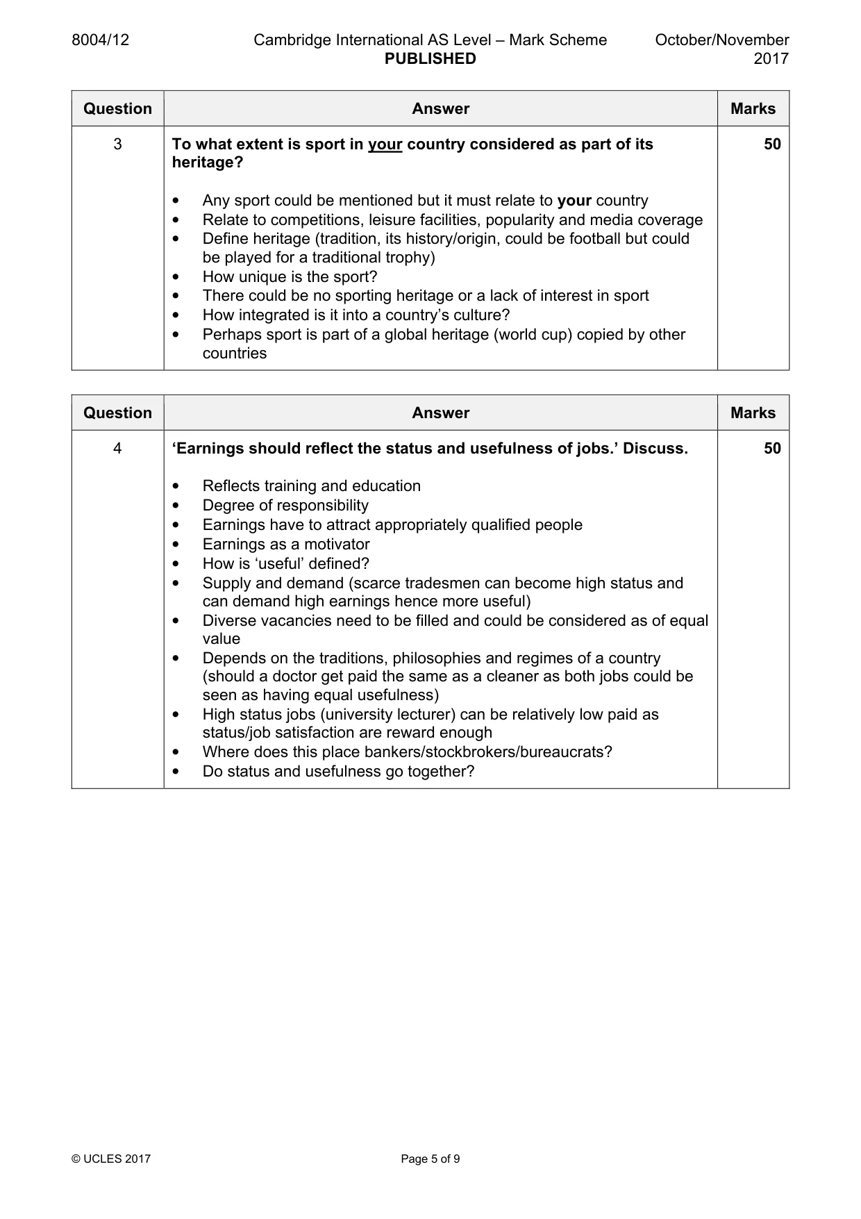 Mark scheme, page 5 of 9