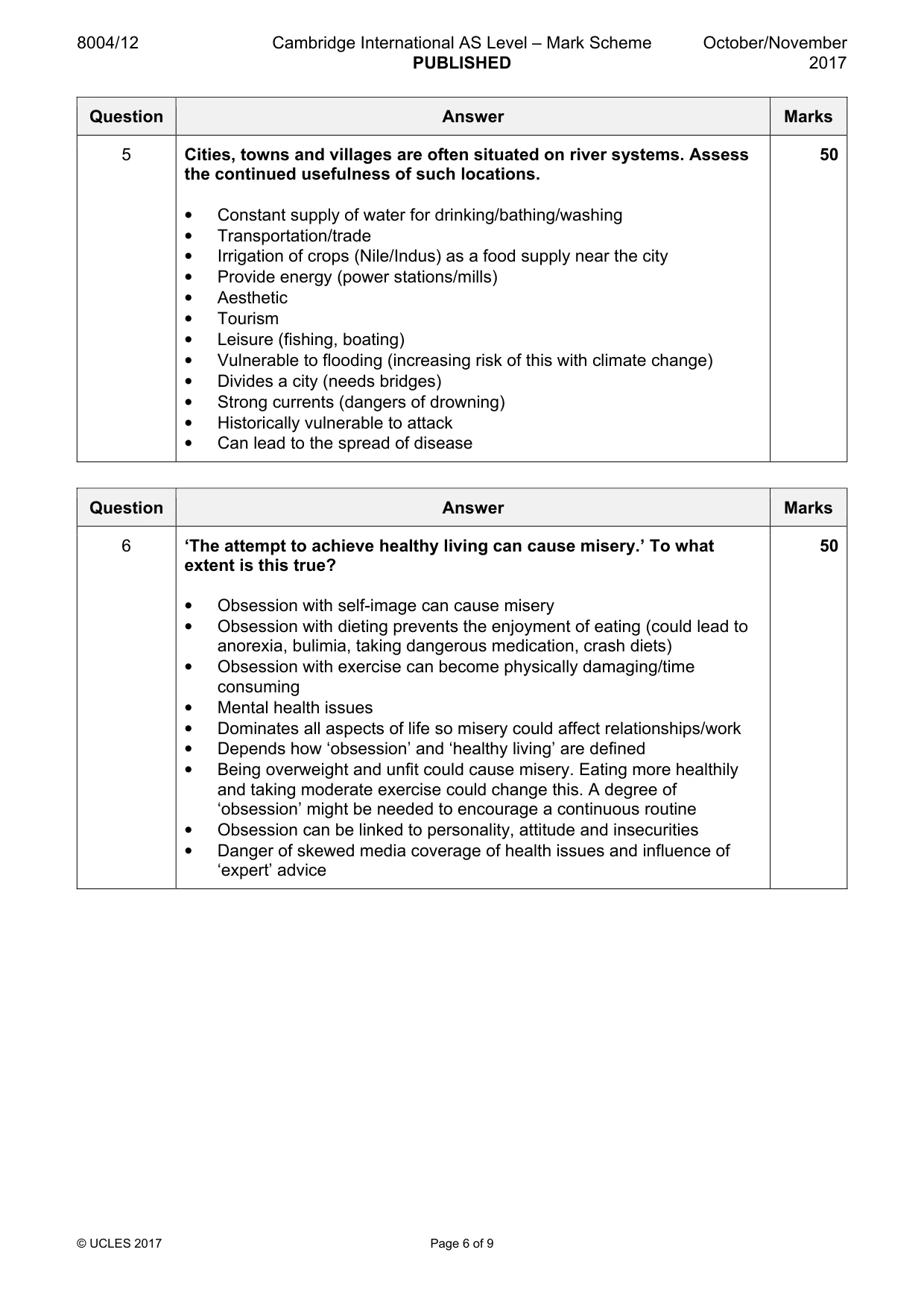 Mark scheme, page 6 of 9