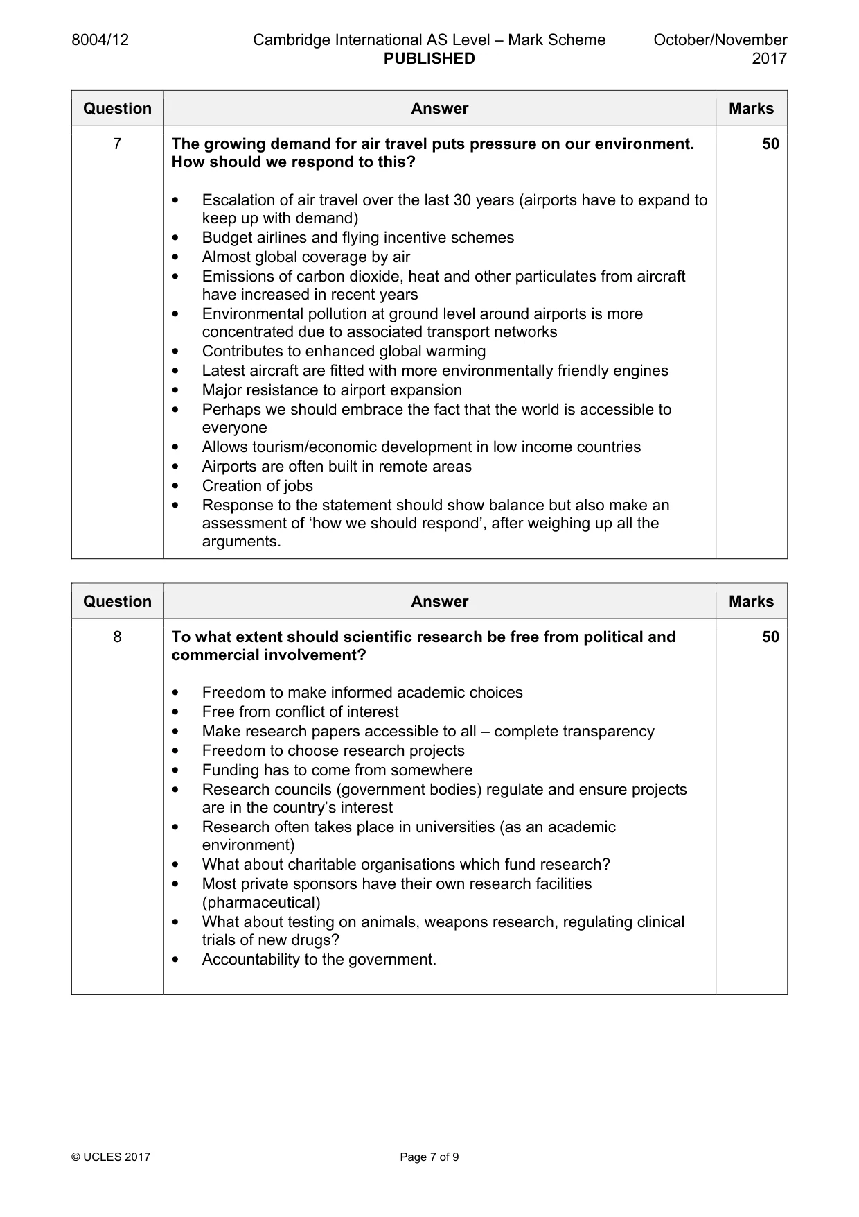 Mark scheme, page 7 of 9