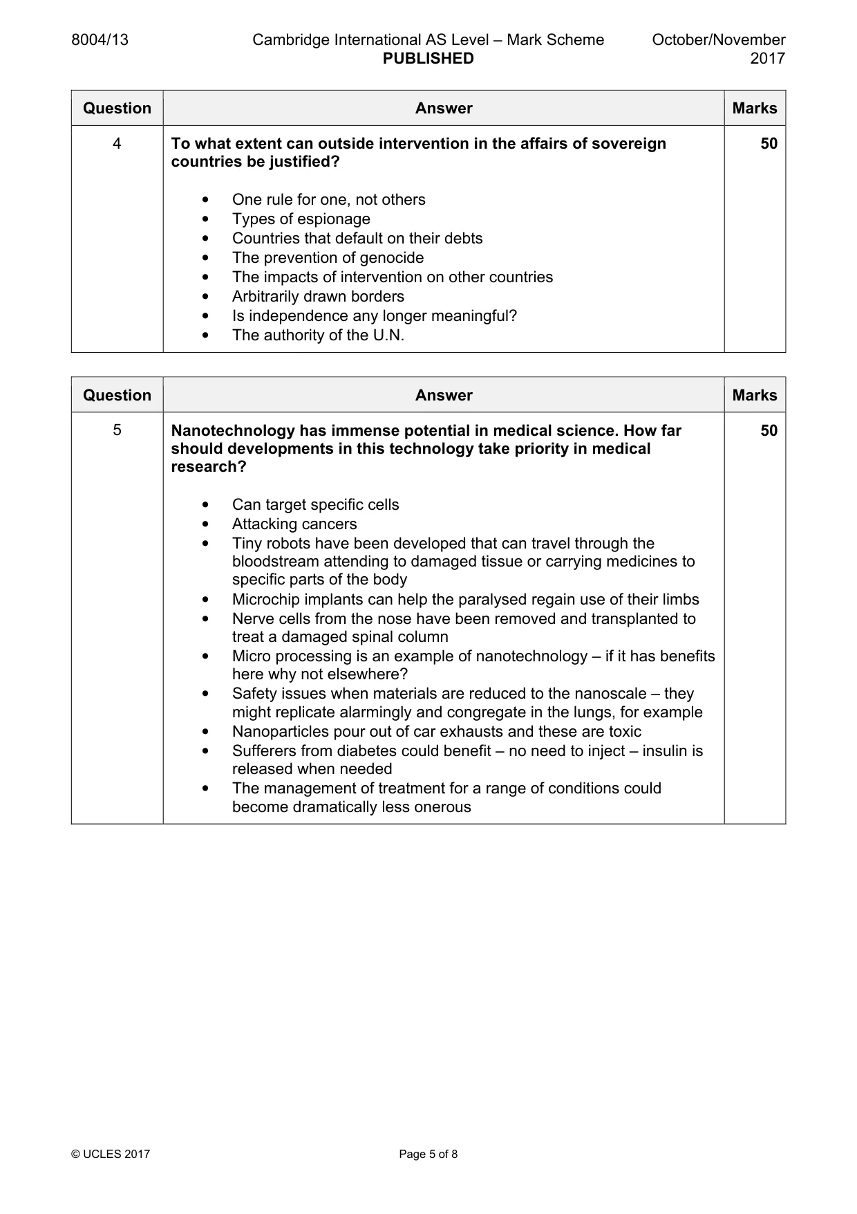 Mark scheme, page 5 of 8