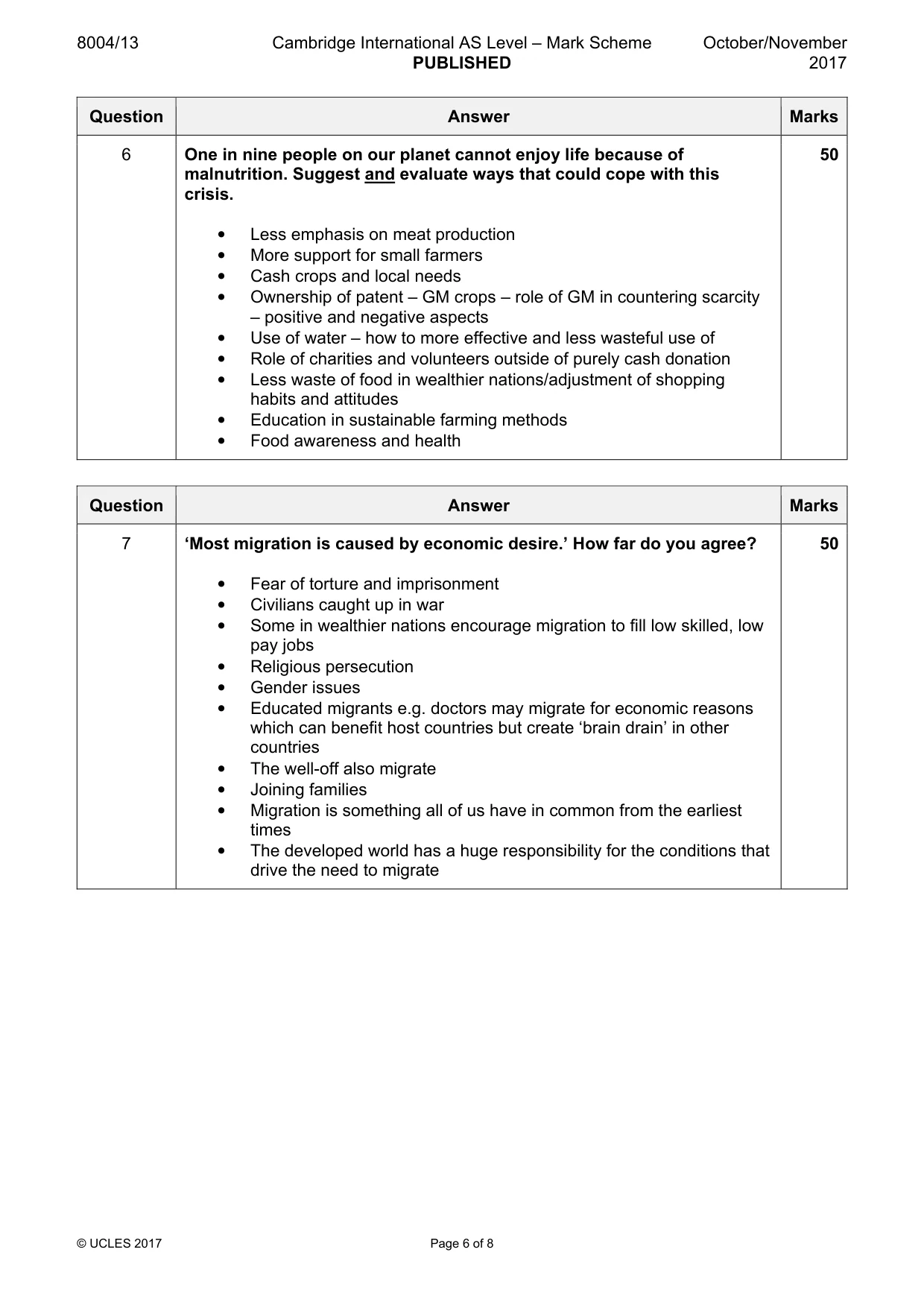 Mark scheme, page 6 of 8
