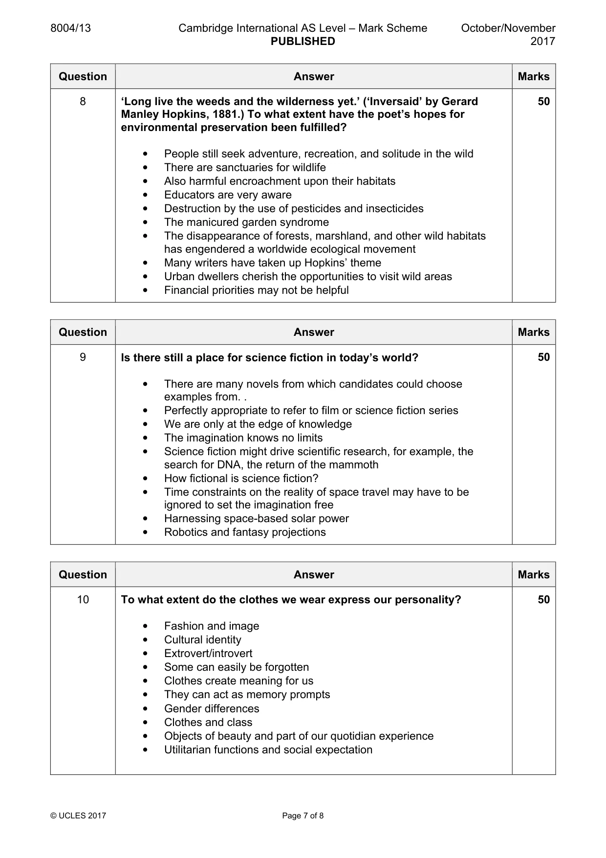 Mark scheme, page 7 of 8