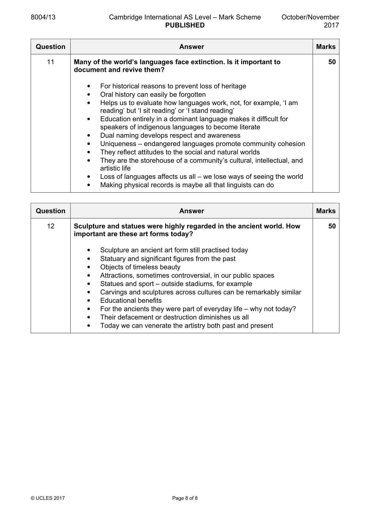 Mark scheme, page 8 of 8