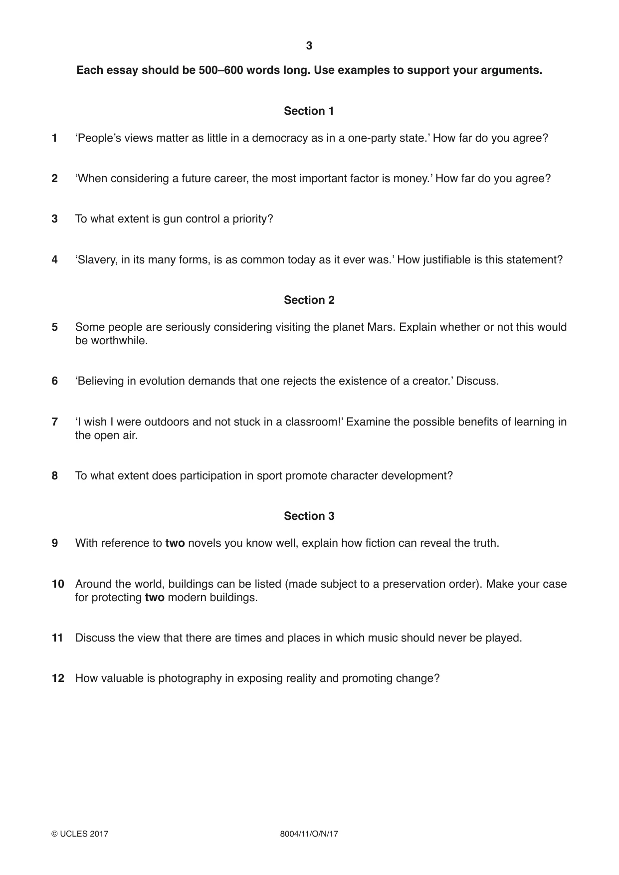 Cambridge A Level General Paper (AS Level only) 8004 2017 Oct/Nov Paper 1 · Variant 1 question paper, page 3 of 4
