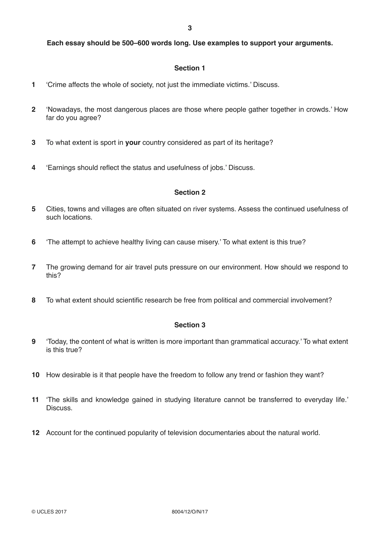 Cambridge A Level General Paper (AS Level only) 8004 2017 Oct/Nov Paper 1 · Variant 2 question paper, page 3 of 4